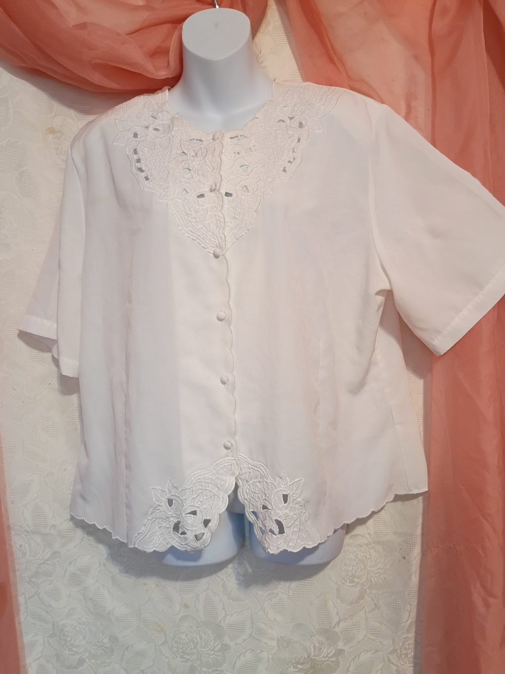 Claudia Richard Ladies White Lace-Trim Button Front Blouse Sz 18